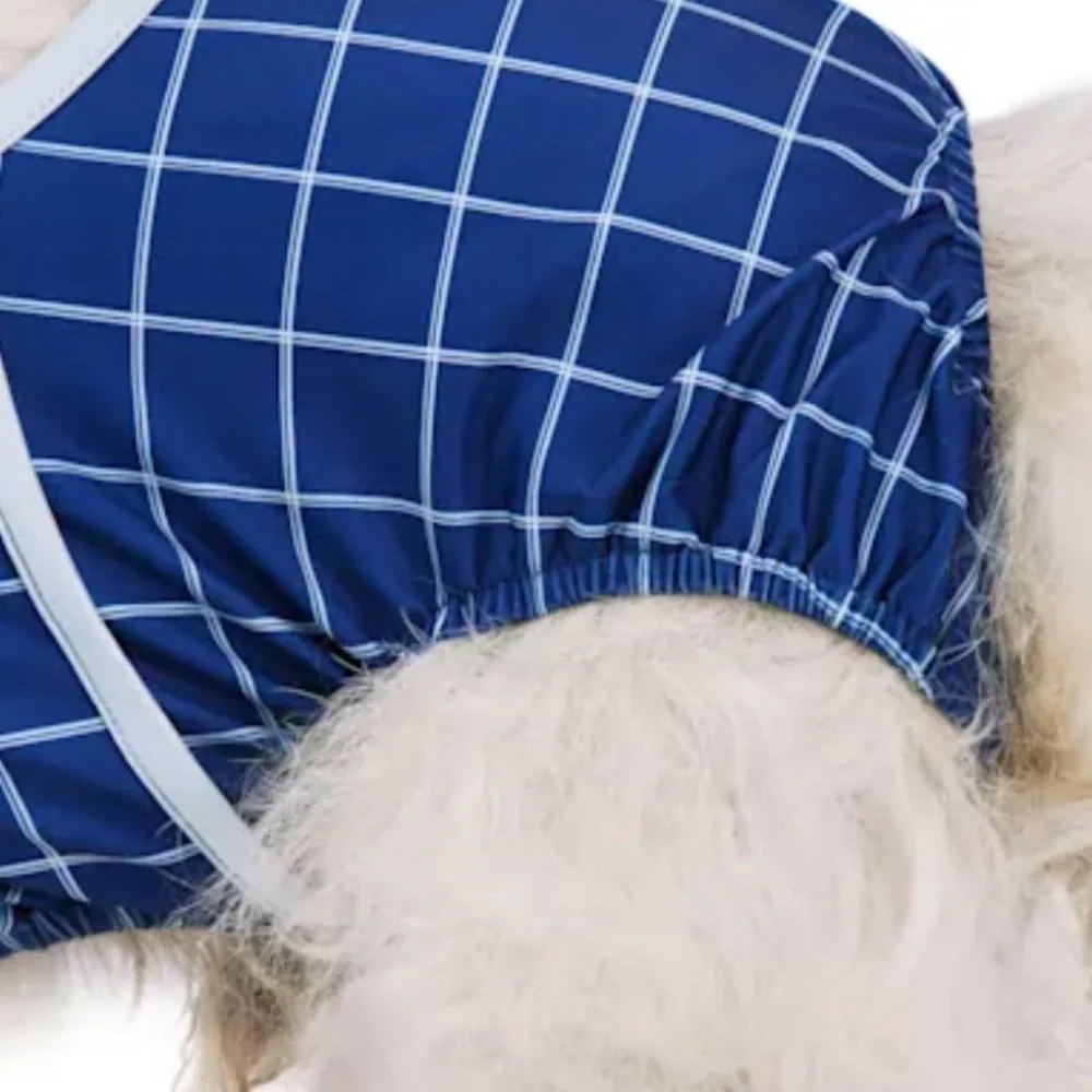 NWT Youly Blue Check Dog Swimsuit M